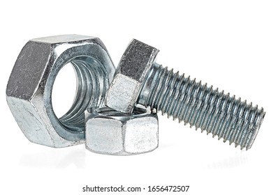 Industrial steel hardware    bolt   nuts isolated white background 