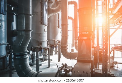 Industrial Steel Pipes Or Tubes And Storage Tanks Or Vats In Beer Factory As Abstract Industry Equipment Background