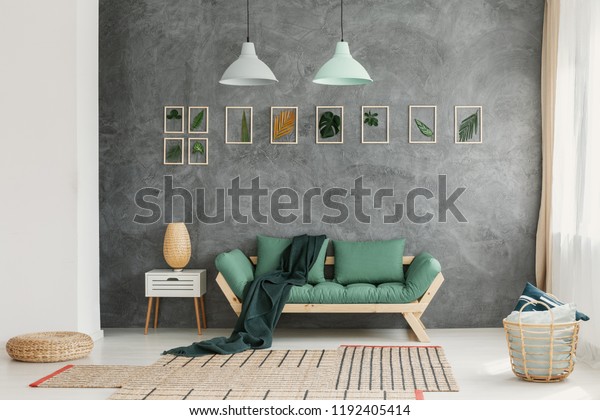 Industrial Style Ceiling Lights Scandinavian Wooden Stock Photo