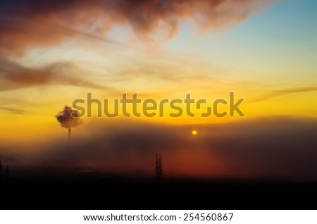 Industrial sunrise Silhouette city sun light dooms day sky sunrise sunset building industrial sun clouds factory
