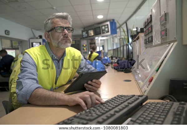 Industrial Technician Control Room Stock Photo Edit Now 1080081803