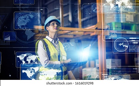Industrial technology concept. Communication network. INDUSTRY 4.0. Factory automation.