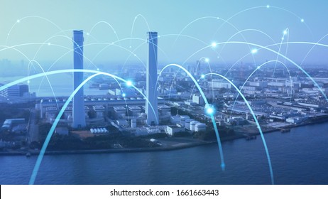 Industrial technology concept. Communication network. INDUSTRY 4.0. Factory automation.