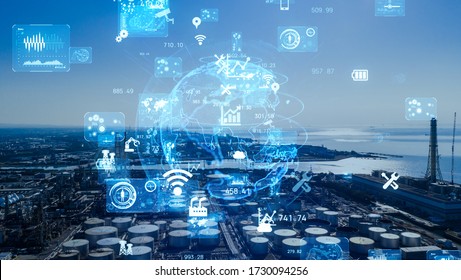 Industrial technology concept. Communication network. INDUSTRY 4.0. Factory automation.