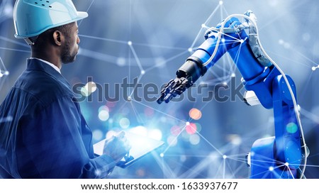 Industrial technology concept. Communication network. INDUSTRY 4.0. Factory automation.