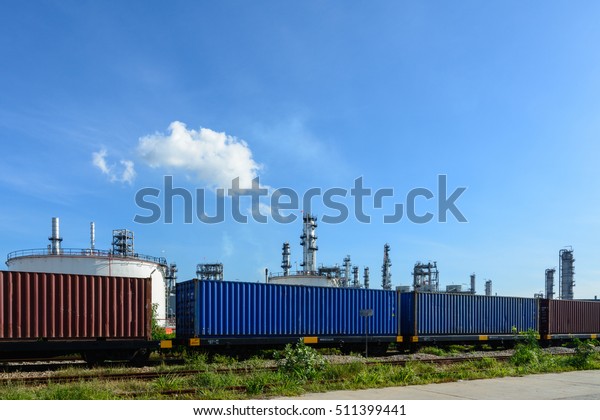 Industrial transportation with train container and\
blue sky