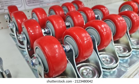 Industrial trolley single Swivel Rubber Caster Wheels with Top Plate not fixed and break .wheel have double red line.
