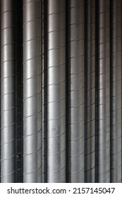 Industrial Ventilation And Air Purification System. Side View Of Galvanized Steel Pipes Of The Ventilation Hood. Indoor Air Purification System.