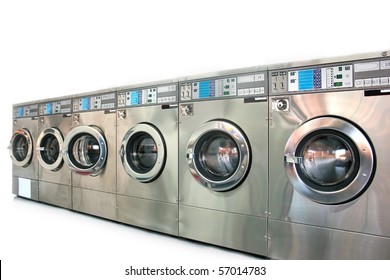 Industrial Washing Machines In A Public Laundromat