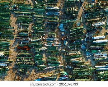 Industrial Waste Landfill Construction Site Aerial Drone View.