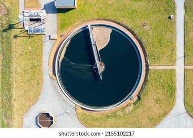 Industrial water treatment, recirculating sump with cleaning filters, top view, ecosystem and healthy environment concepts