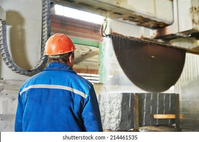 Industrial Worker At Factory On Granite Or Marble Manufacture