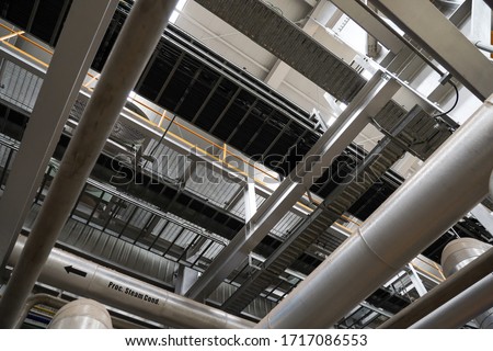 Industrial zone, indoor cable tray, cable ladder and steam pipes