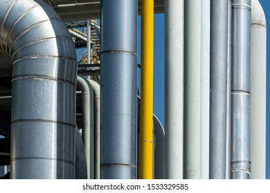 Industrial zone, Steel pipelines and cables. - Shutterstock ID 1533329585