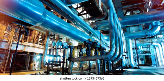 Industrial zone, Steel pipelines, valves and ladders           