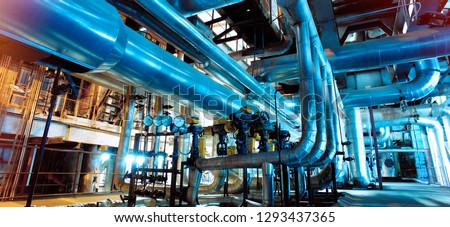 Industrial zone, Steel pipelines, valves and ladders
           