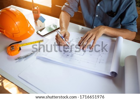 Industrial,architecture on architectural project,business,teamwork Concept