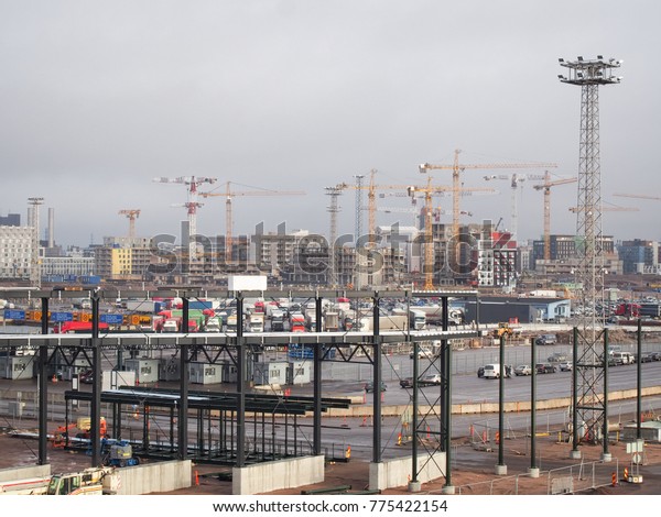 Industrial-construction zone with\
tower\
cranes