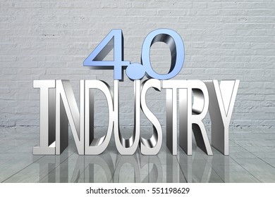 Industry 4.0 concept. 3D text of industry 4.0, with bricks wall background.