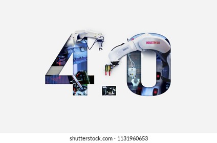 Industry 4 0 double exposure concept  3D printing  Automation  Robotic arm   Autonomous industrial technology 