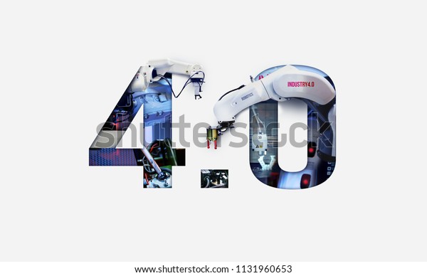 Industry 4.0 double exposure concept. 3D printing, Automation, Robotic arm and Autonomous industrial technology.