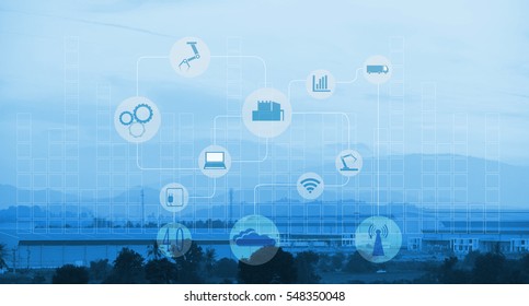 Industry 4.0 and Smart manufacturing concept. Industrial 4.0 process diagram on industrial factory and infrastructure background. - Powered by Shutterstock - Get 15% off with code: PIKWIZARD15