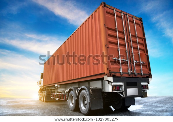 Industry 4.0 Truck\
transportation,Container cargo working for import export logistic\
industrial with beautiful sky\
background,Thailand
