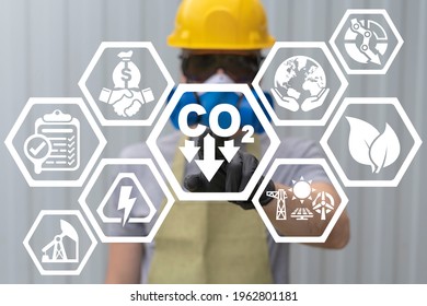 Industry Concept Of Carbone Dioxide Reduction. CO2 Emissions Reduce. Green Manufacturing.