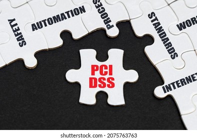 Industry concept. On a black background, puzzles with inscriptions, on a separate puzzle there is an inscription - PCI DSS