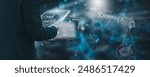 Industry engineer in factory,using smart tablet glass device,control automated robot arm machine learning operation,concept business and industry 4.0,Artificial intelligence or AI,with 5G network