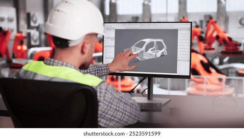 Industry Engineer Using Desktop PC Computer With CAD Software