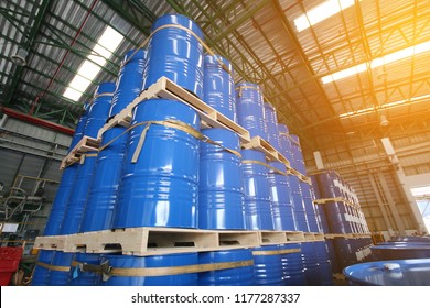 Industry Oil Barrels Or Chemical Drums In Ware House