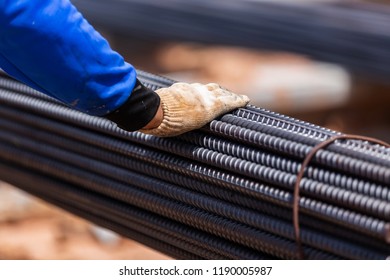 Industry outdoor building construction closeup steel bars in site