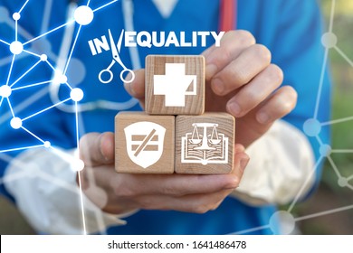 Inequality Society Medical Insurance Concept. Health Care Discrimination Unequal.