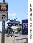 Infamous blue swallow motel sign on Route 66