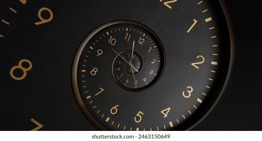 Infinity and other time related concepts, banner design. Black clock face twisted in spiral, fractal pattern - Powered by Shutterstock