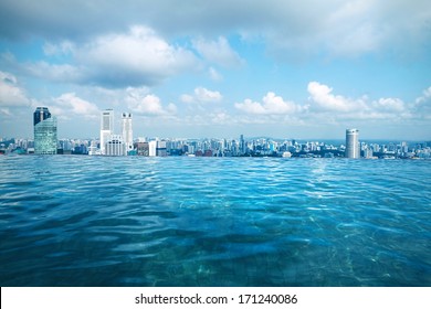 Infinity Swimming Pool Of The Marina Bay Sands In Singapore.