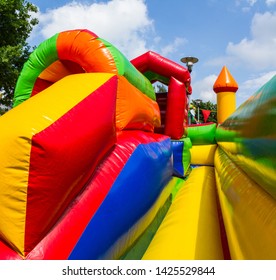 Inflatable blown colorful running track in playground - Shutterstock ID 1425529844