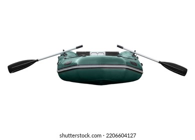 inflatable boat with oars front view isolate on white background. - Shutterstock ID 2206604127