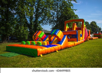 Inflatable, colorful obstacle course in playground