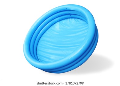 Inflatable Paddling Pool Blue, Without Water Empty. Pool Kiddy Isolate.