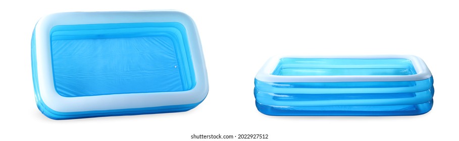 Inflatable paddling pool blue, without water empty. pool kiddy isolate. - Shutterstock ID 2022927512