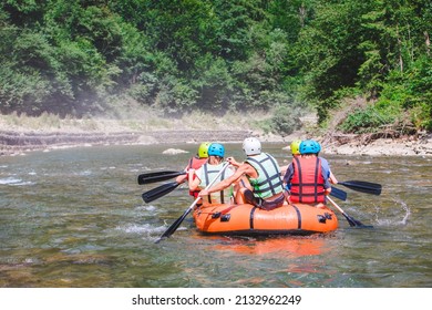 Inflatable Raft Extreme Sport At Mountain River Summertime Copy Space