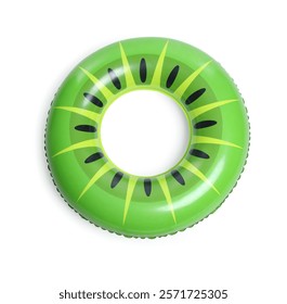 inflatable ring with kiwi pattern isolated on white, top view
