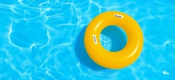 Inflatable Ring In Swimming Pool, Top View. Banner For Design
