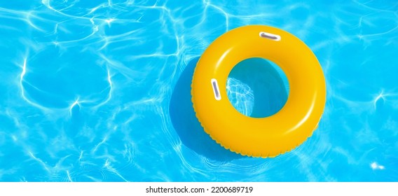 Inflatable ring in swimming pool, top view. Banner for design - Powered by Shutterstock