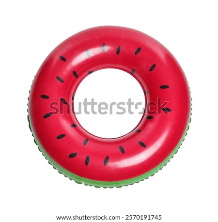 inflatable ring with watermelon pattern isolated on white, top view