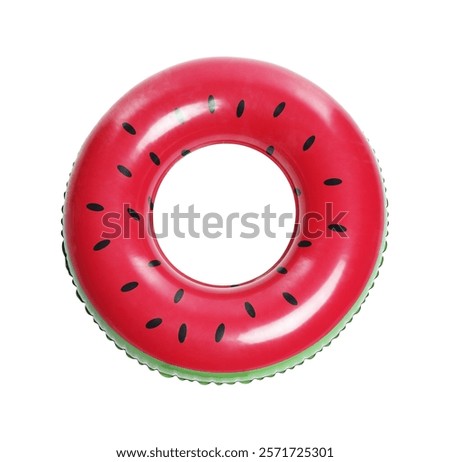 inflatable ring with watermelon pattern isolated on white, top view