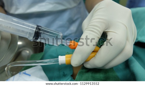 Inflating Catheter Balloon Water Injection Urinary Stock Photo ...