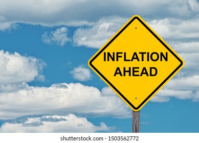 Inflation Ahead Caution Sign Blue Sky Background